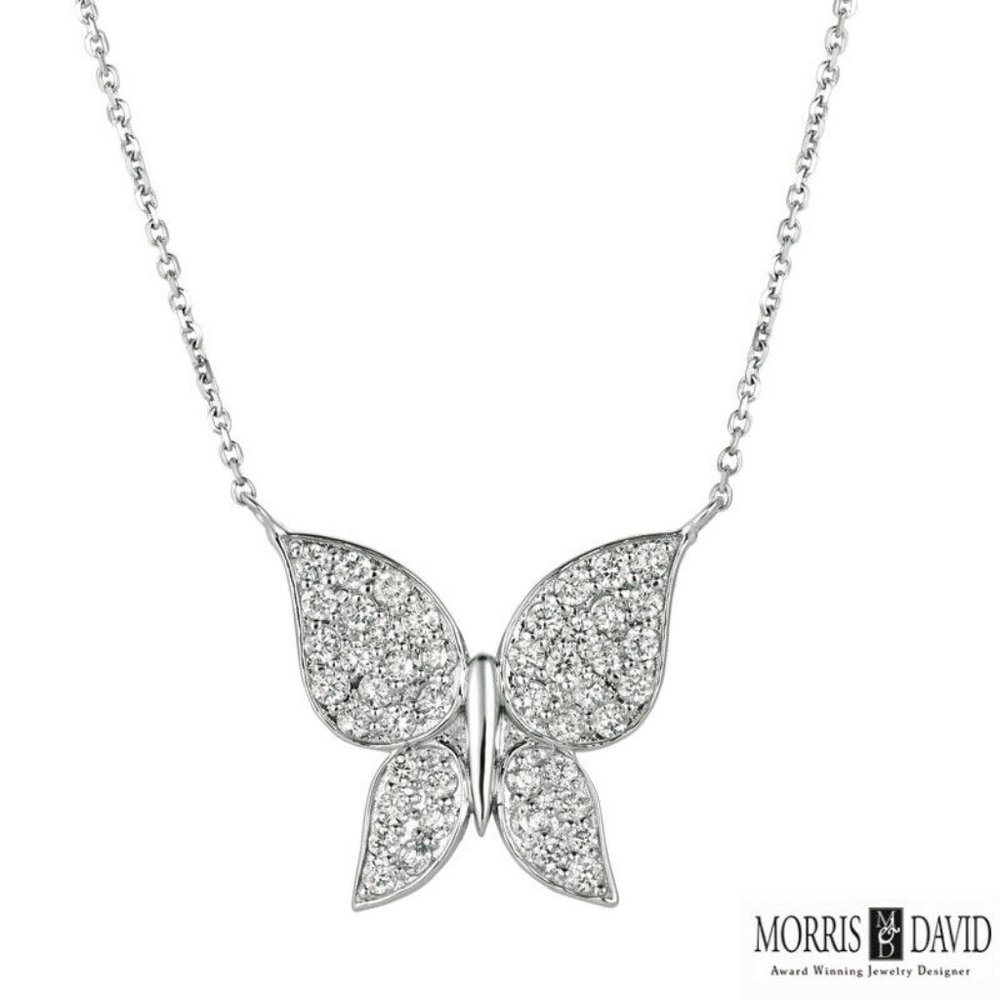 1.08 Carat Natural Diamond Butterfly Necklace 14K
